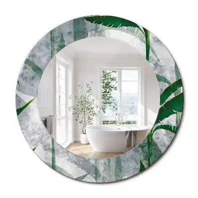 Oglindă rotundă decorativă cu model de frunze tropicale