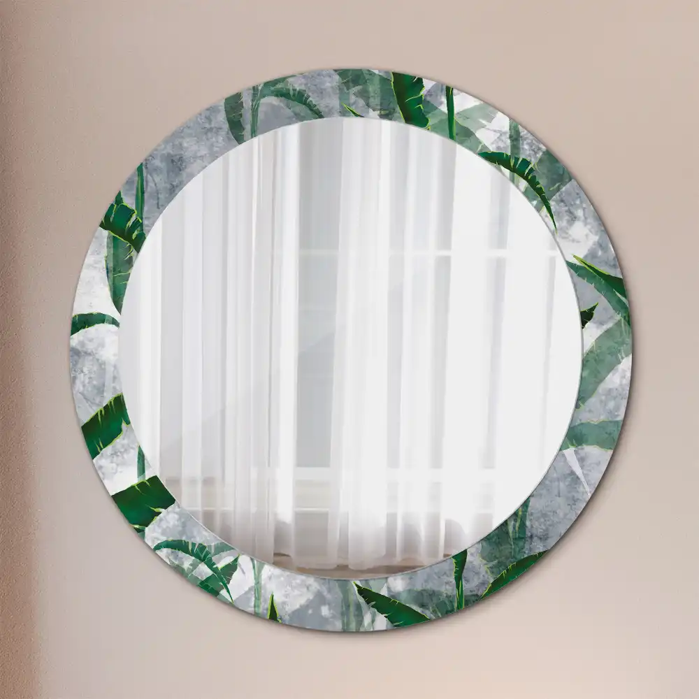 Oglindă rotundă decorativă cu model de frunze tropicale