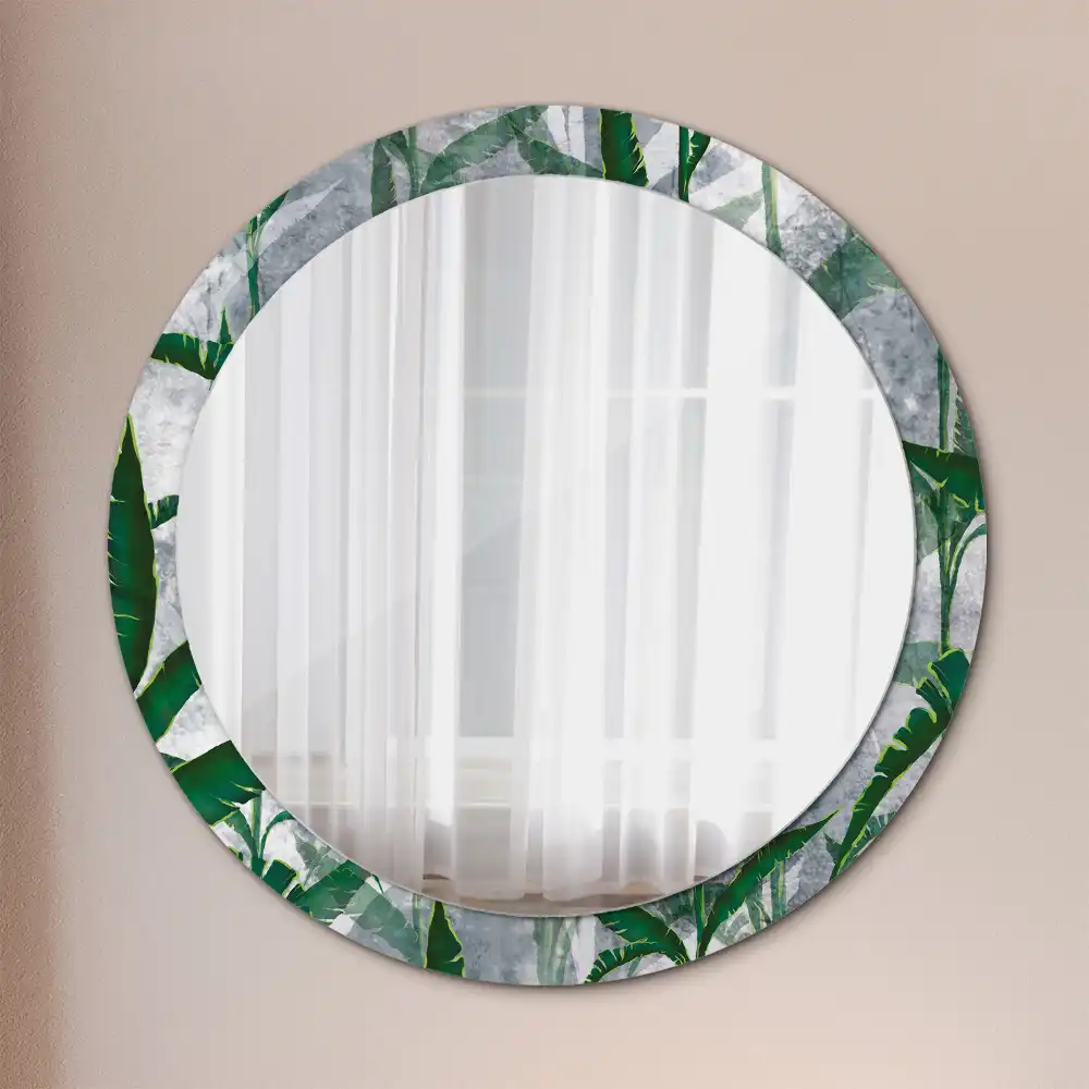 Oglindă rotundă decorativă cu model de frunze tropicale