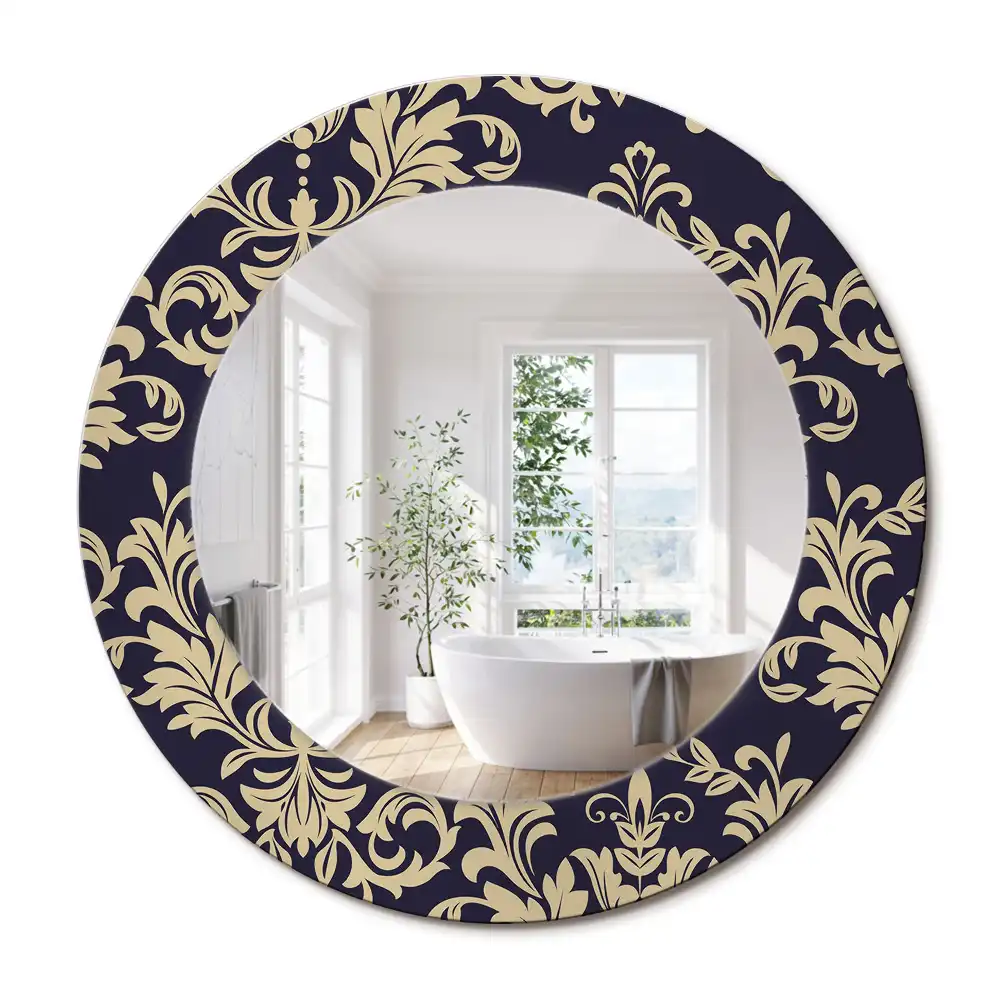 Oglindă rotundă cu ramă imprimată cu model floral