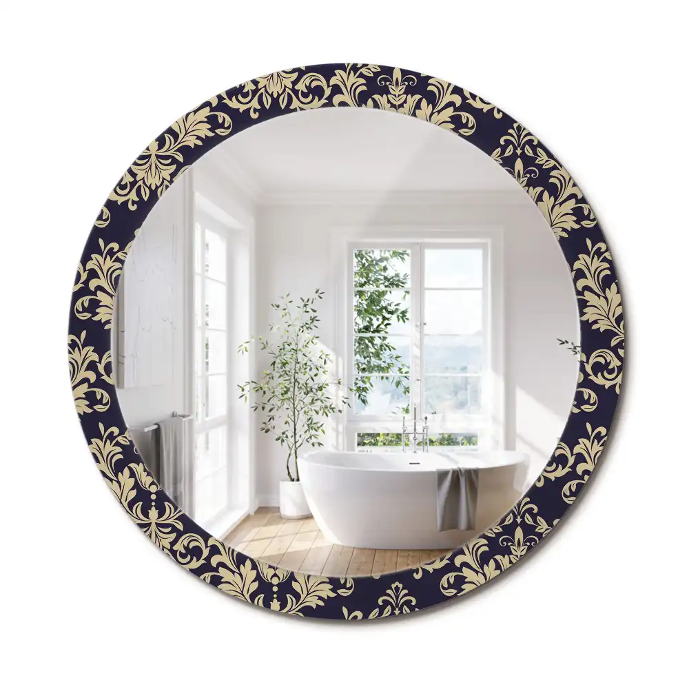 Oglindă rotundă cu ramă imprimată cu model floral