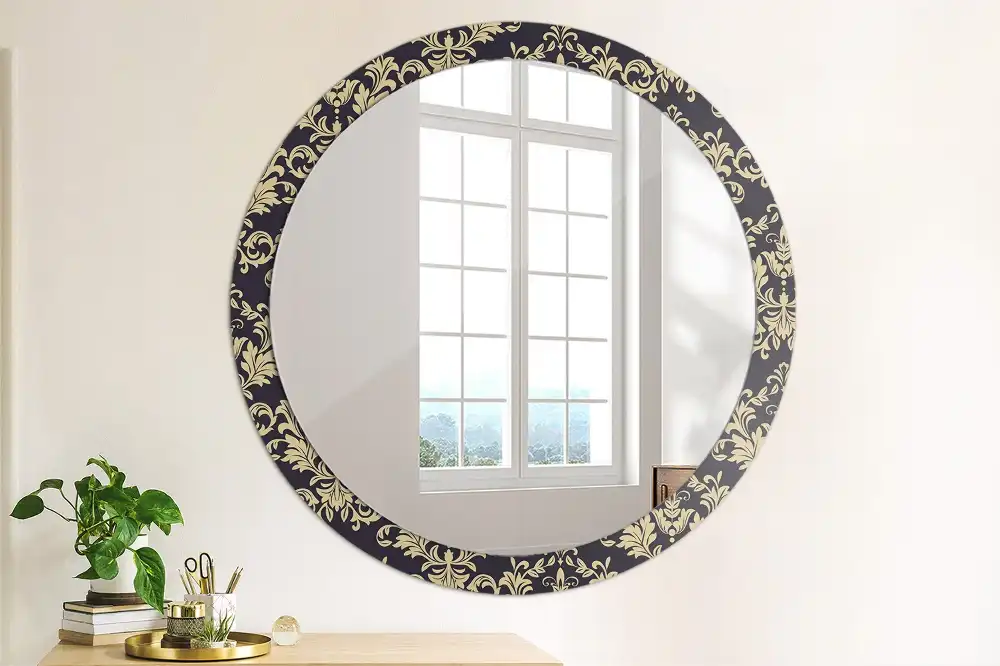 Oglindă rotundă cu ramă imprimată cu model floral