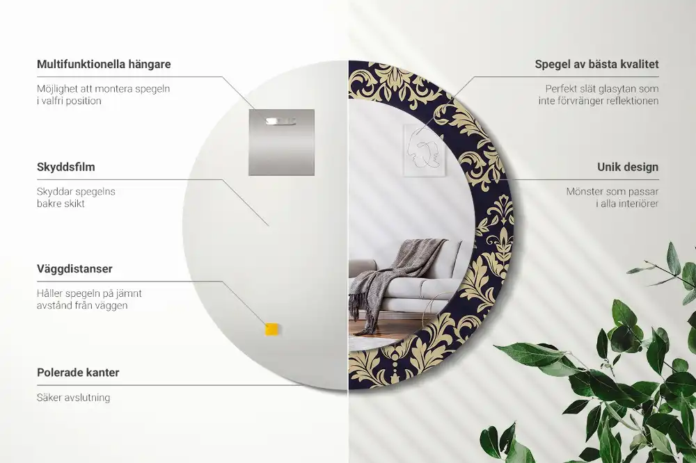 Oglindă rotundă cu ramă imprimată cu model floral