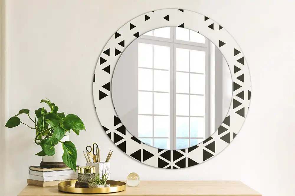 Oglindă rotundă de perete cu decor geometric abstract