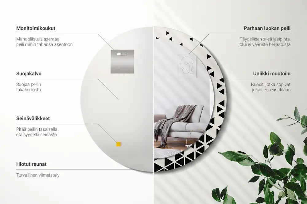 Oglindă rotundă de perete cu decor geometric abstract