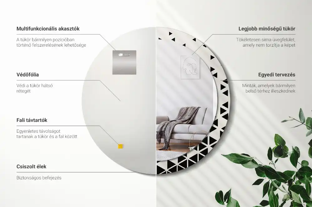 Oglindă rotundă de perete cu decor geometric abstract