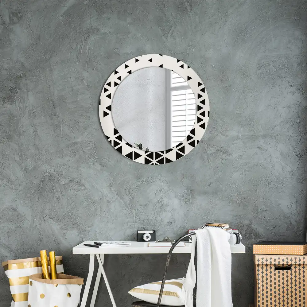 Oglindă rotundă de perete cu decor geometric abstract