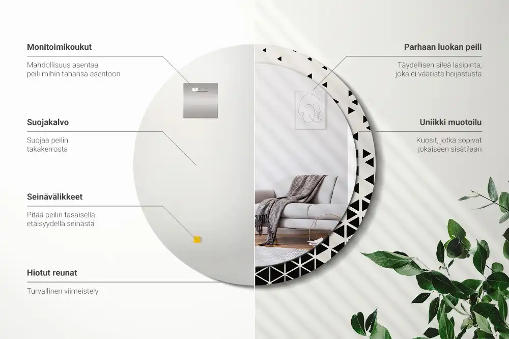 Oglindă rotundă de perete cu decor geometric abstract