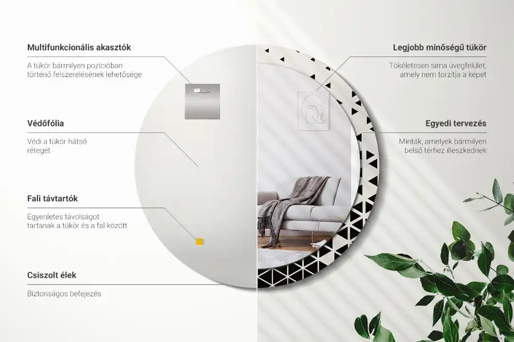 Oglindă rotundă de perete cu decor geometric abstract