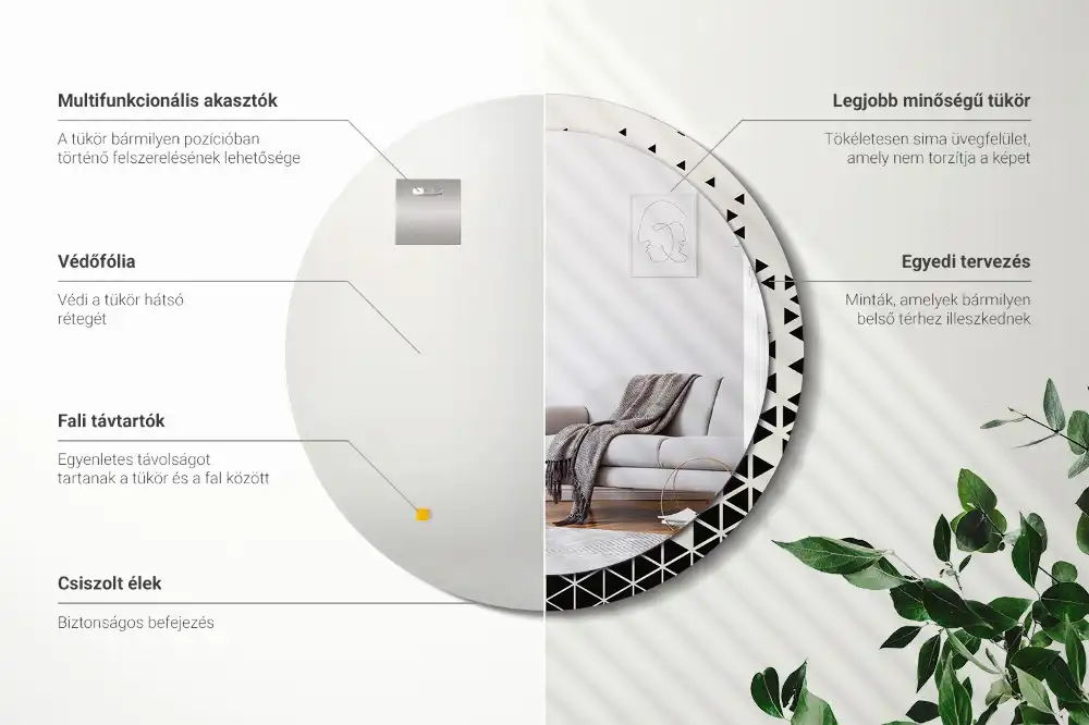 Oglindă rotundă de perete cu decor geometric abstract