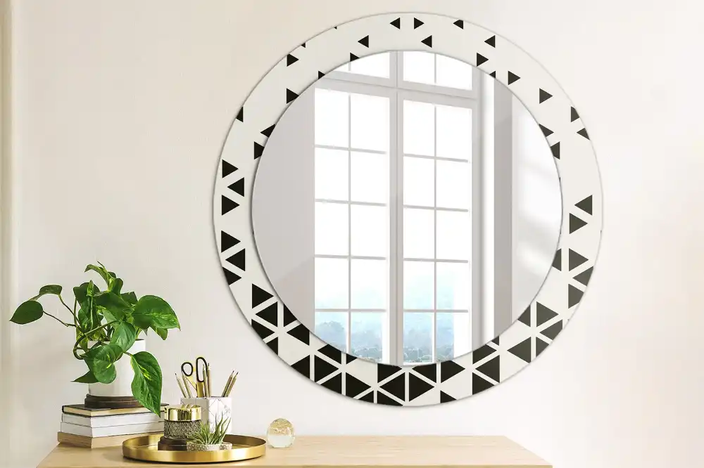 Oglindă rotundă de perete cu decor geometric abstract