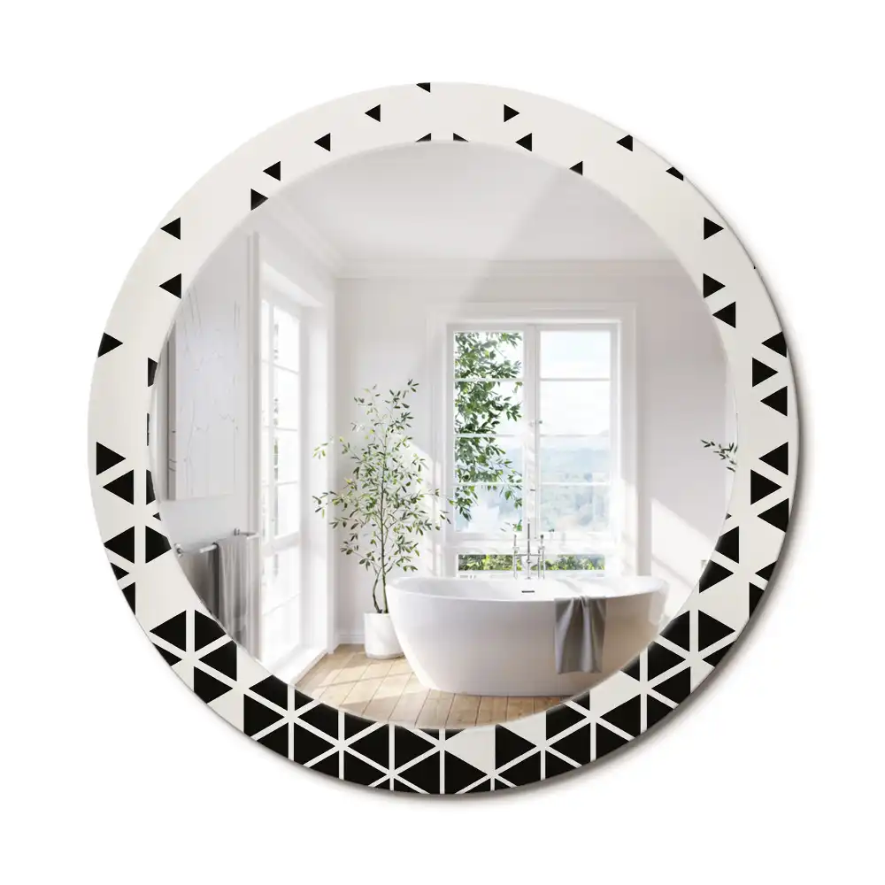 Oglindă rotundă de perete cu decor geometric abstract
