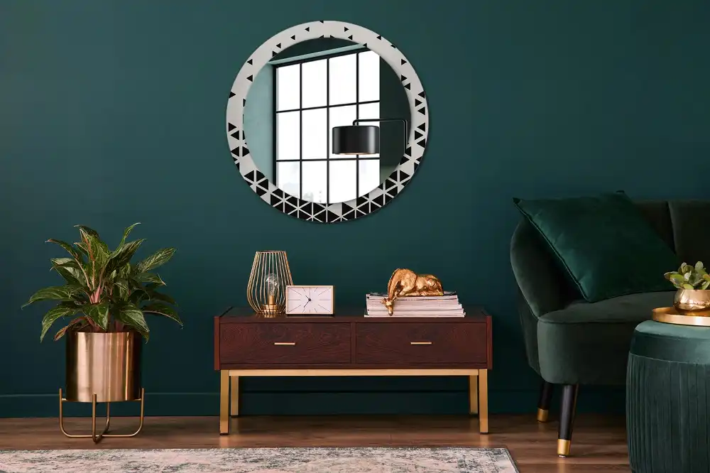 Oglindă rotundă de perete cu decor geometric abstract