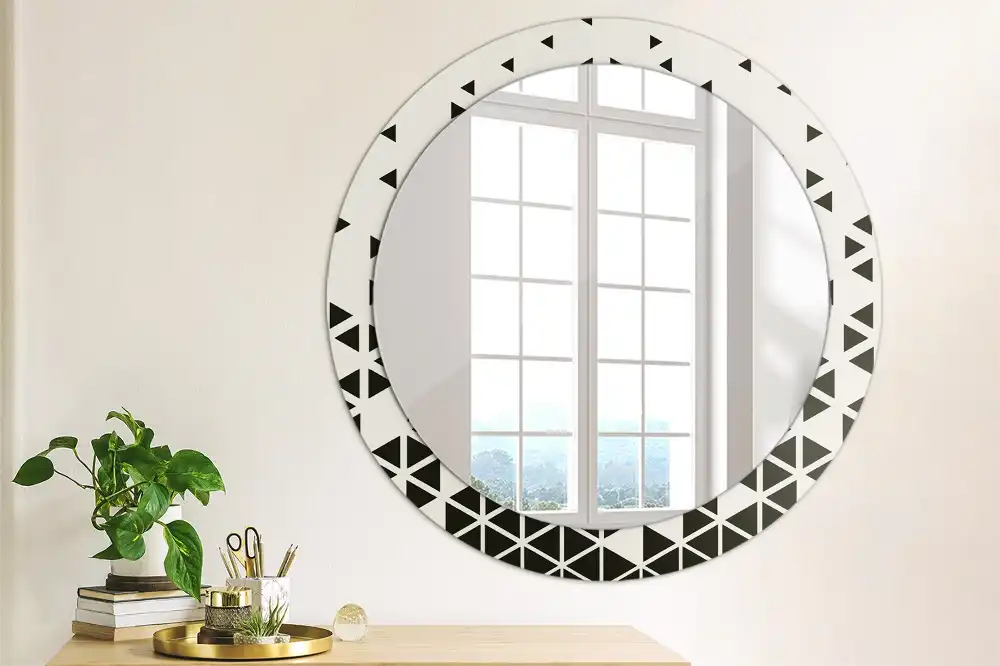 Oglindă rotundă de perete cu decor geometric abstract