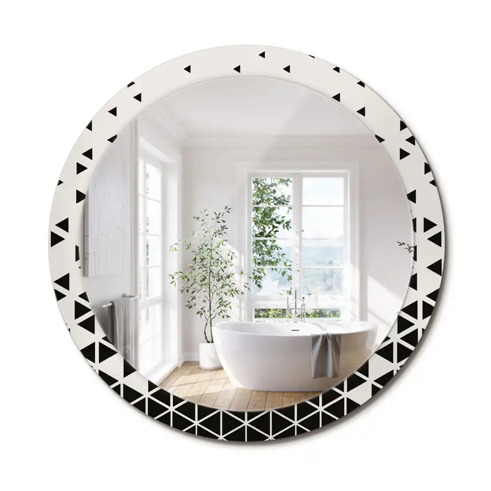 Oglindă rotundă de perete cu decor geometric abstract