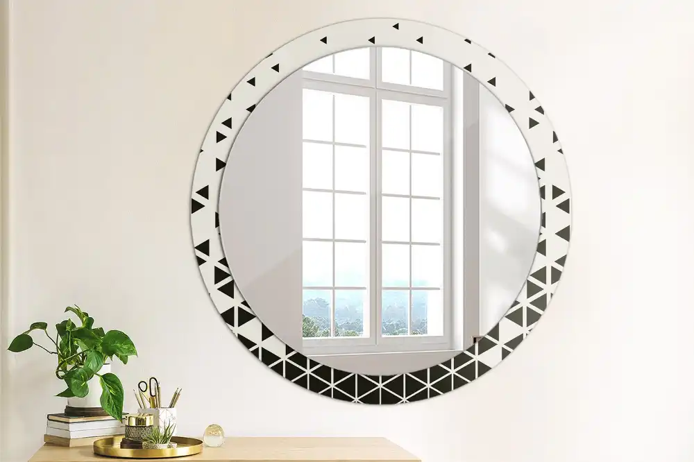 Oglindă rotundă de perete cu decor geometric abstract