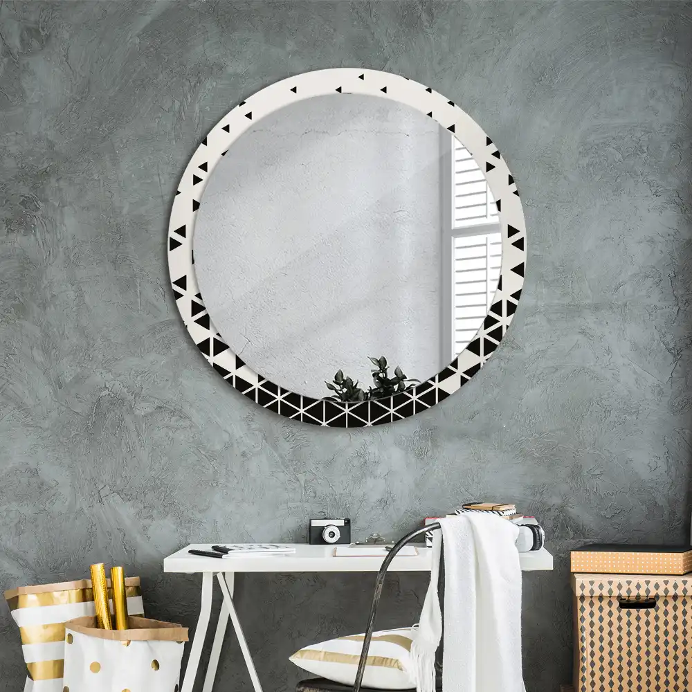 Oglindă rotundă de perete cu decor geometric abstract
