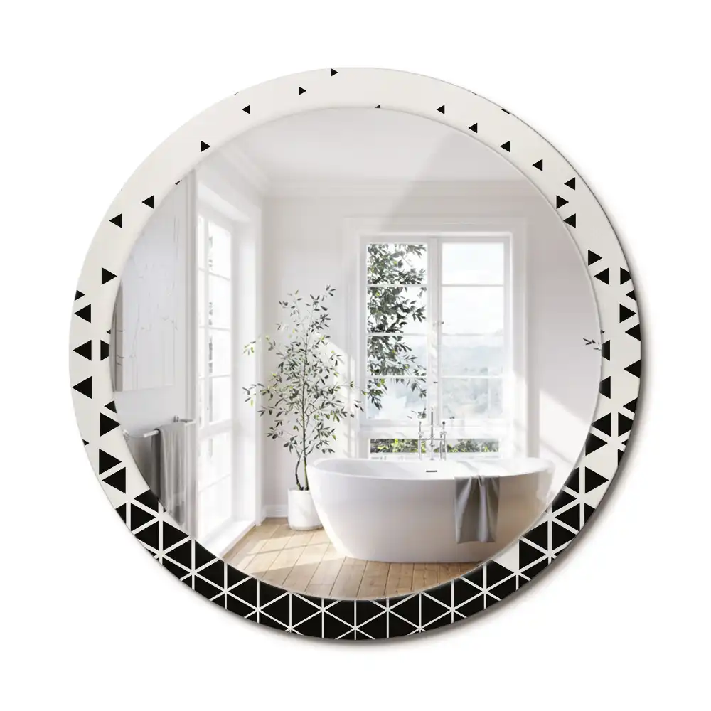 Oglindă rotundă de perete cu decor geometric abstract