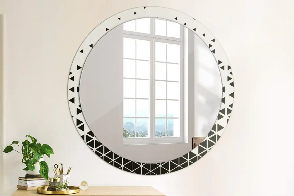 Oglindă rotundă de perete cu decor geometric abstract