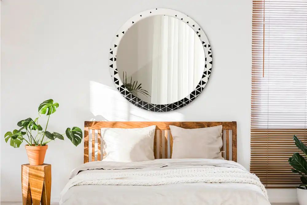 Oglindă rotundă de perete cu decor geometric abstract