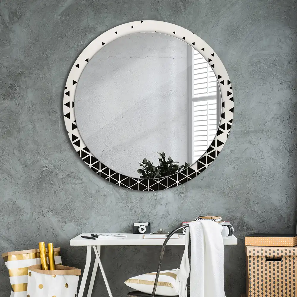 Oglindă rotundă de perete cu decor geometric abstract