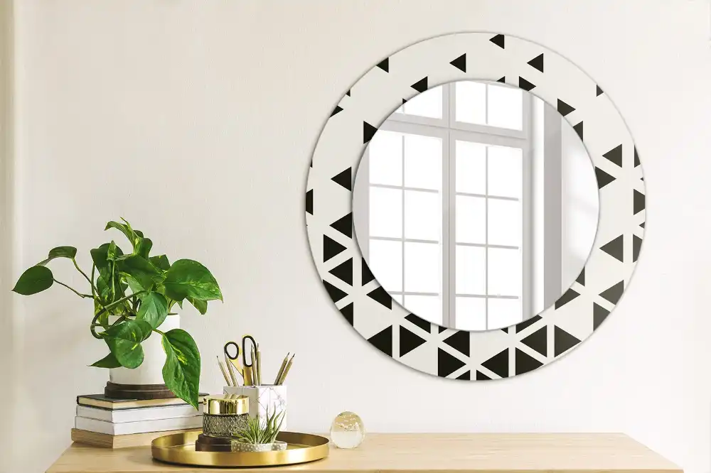 Oglindă rotundă de perete cu decor geometric abstract