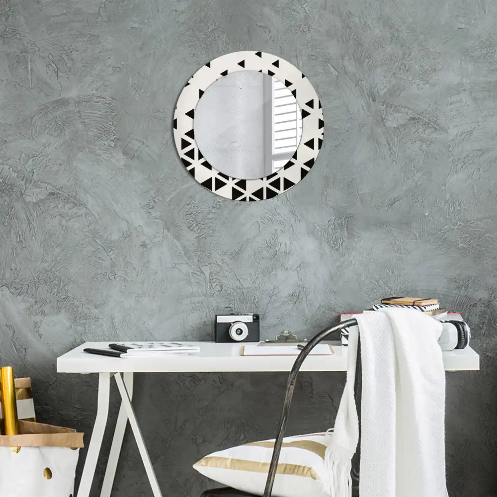 Oglindă rotundă de perete cu decor geometric abstract