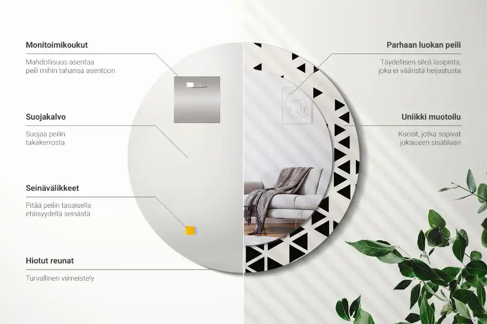 Oglindă rotundă de perete cu decor geometric abstract