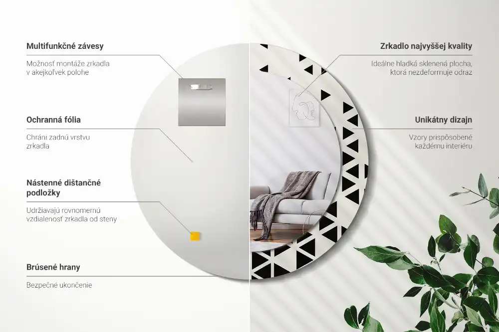Oglindă rotundă de perete cu decor geometric abstract