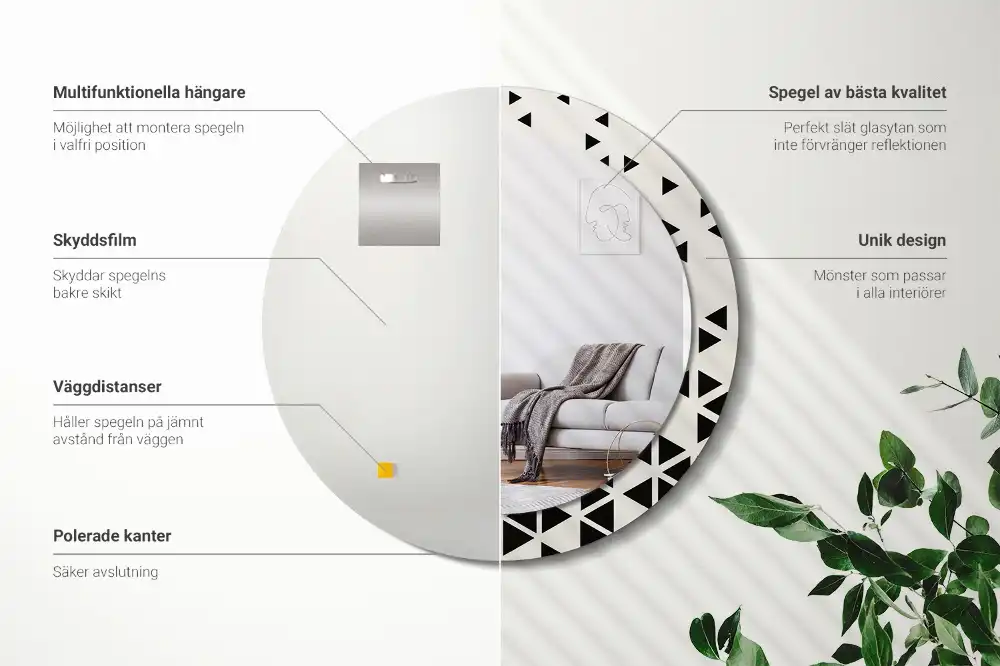 Oglindă rotundă de perete cu decor geometric abstract