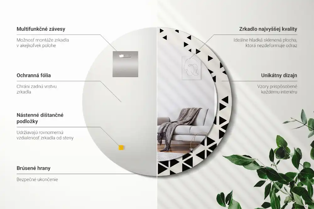 Oglindă rotundă de perete cu decor geometric abstract