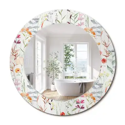 Oglindă rotundă decorativă de perete cu model de flori sălbatice