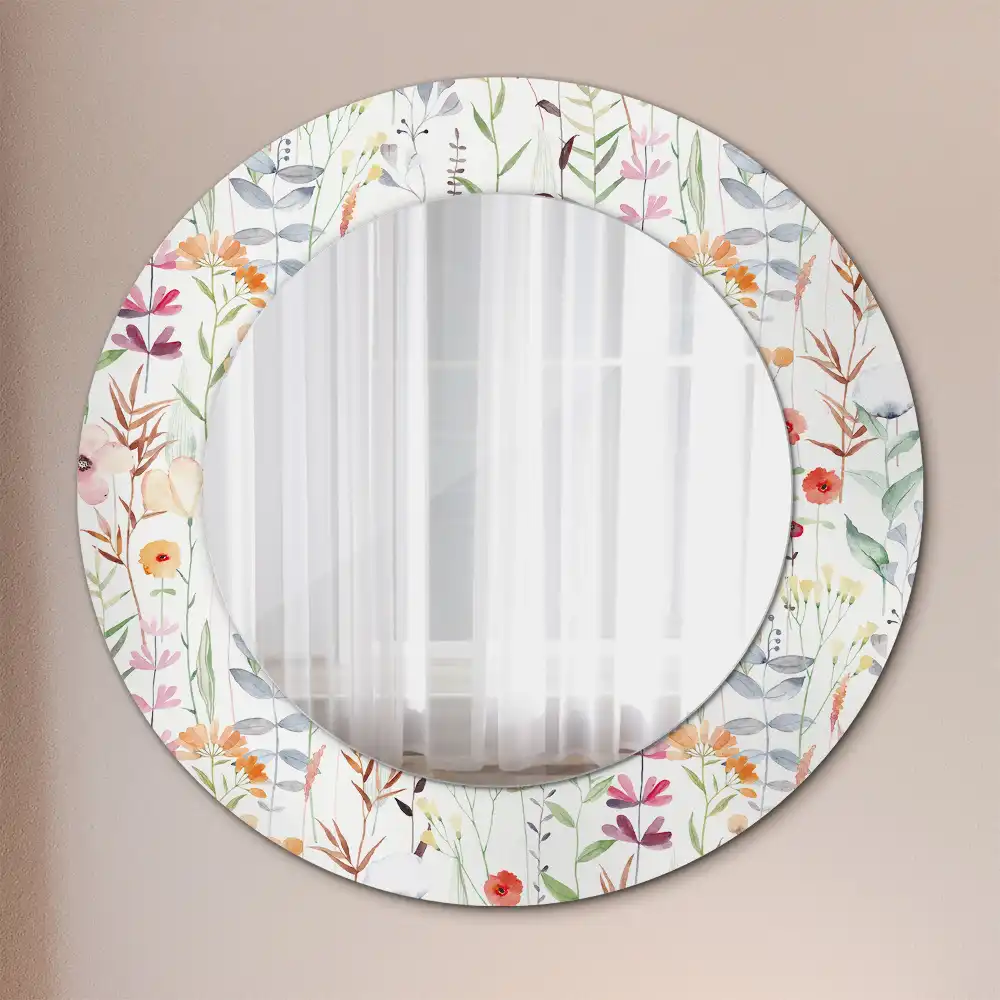 Oglindă rotundă decorativă de perete cu model de flori sălbatice
