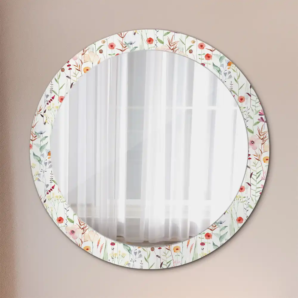 Oglindă rotundă decorativă de perete cu model de flori sălbatice