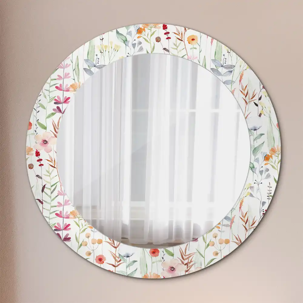 Oglindă rotundă decorativă de perete cu model de flori sălbatice