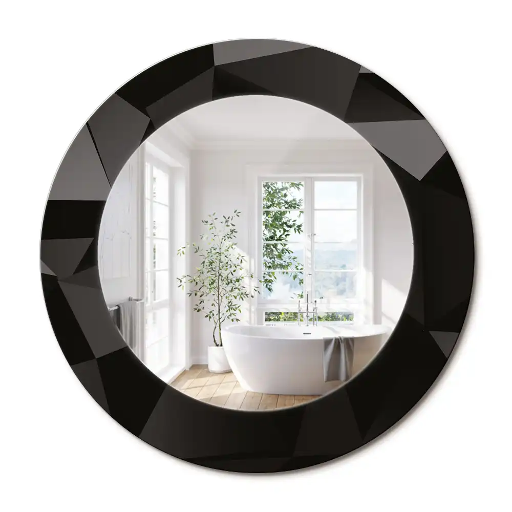 Oglindă decorativă rotundă cu ramă neagră model abstract