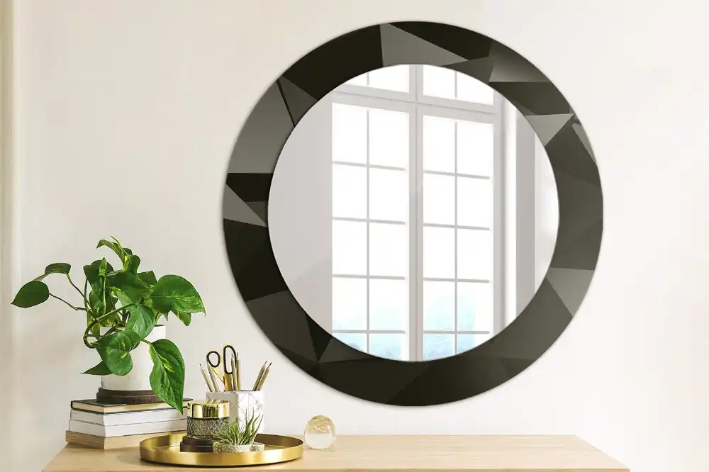 Oglindă decorativă rotundă cu ramă neagră model abstract
