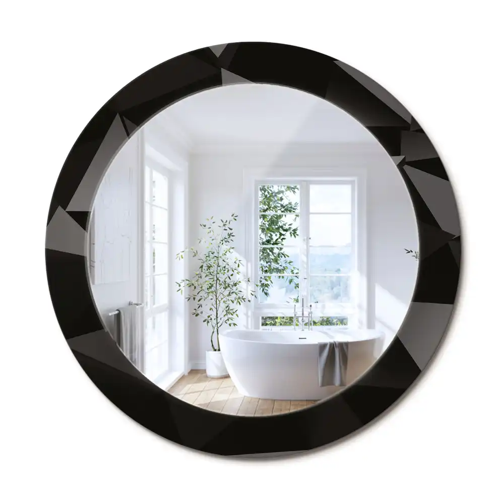 Oglindă decorativă rotundă cu ramă neagră model abstract