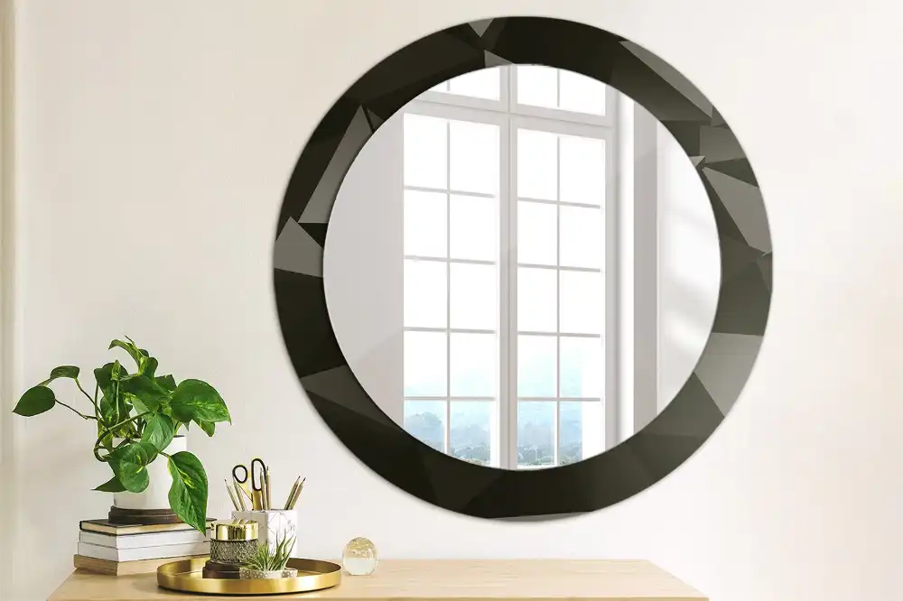 Oglindă decorativă rotundă cu ramă neagră model abstract