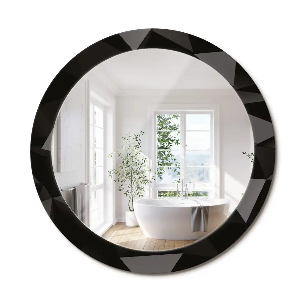 Oglindă decorativă rotundă cu ramă neagră model abstract
