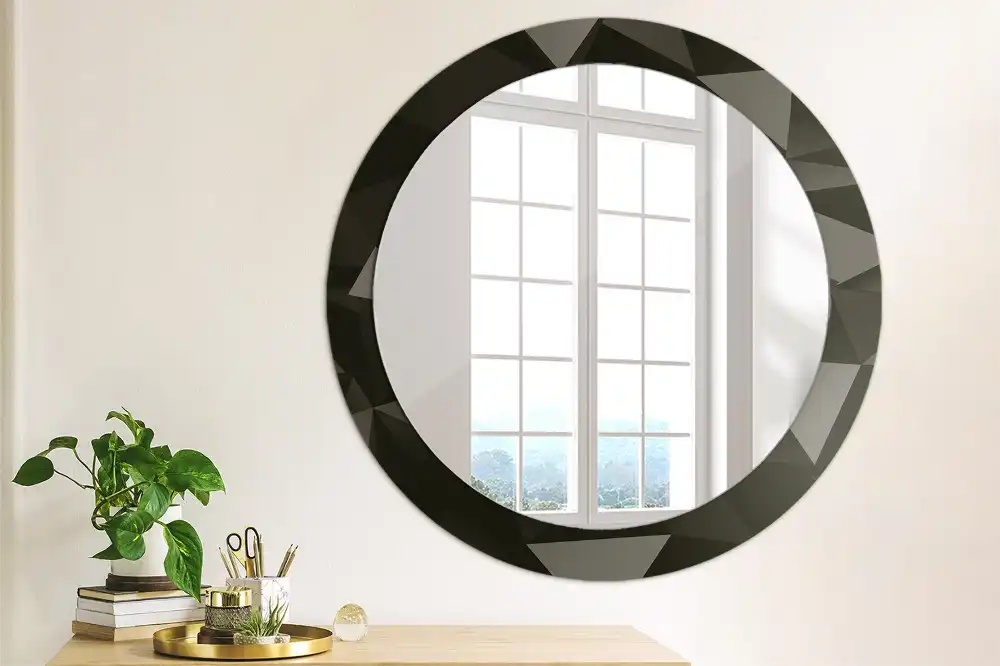Oglindă decorativă rotundă cu ramă neagră model abstract