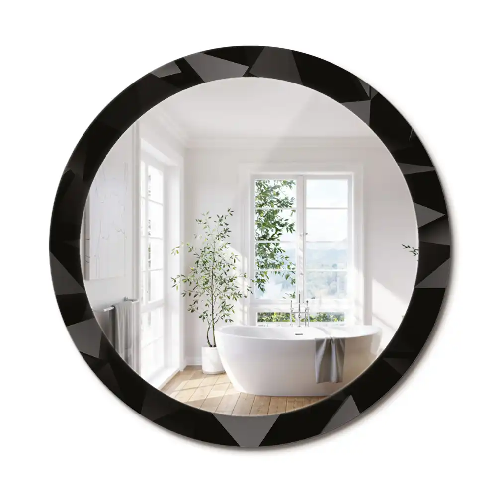 Oglindă decorativă rotundă cu ramă neagră model abstract