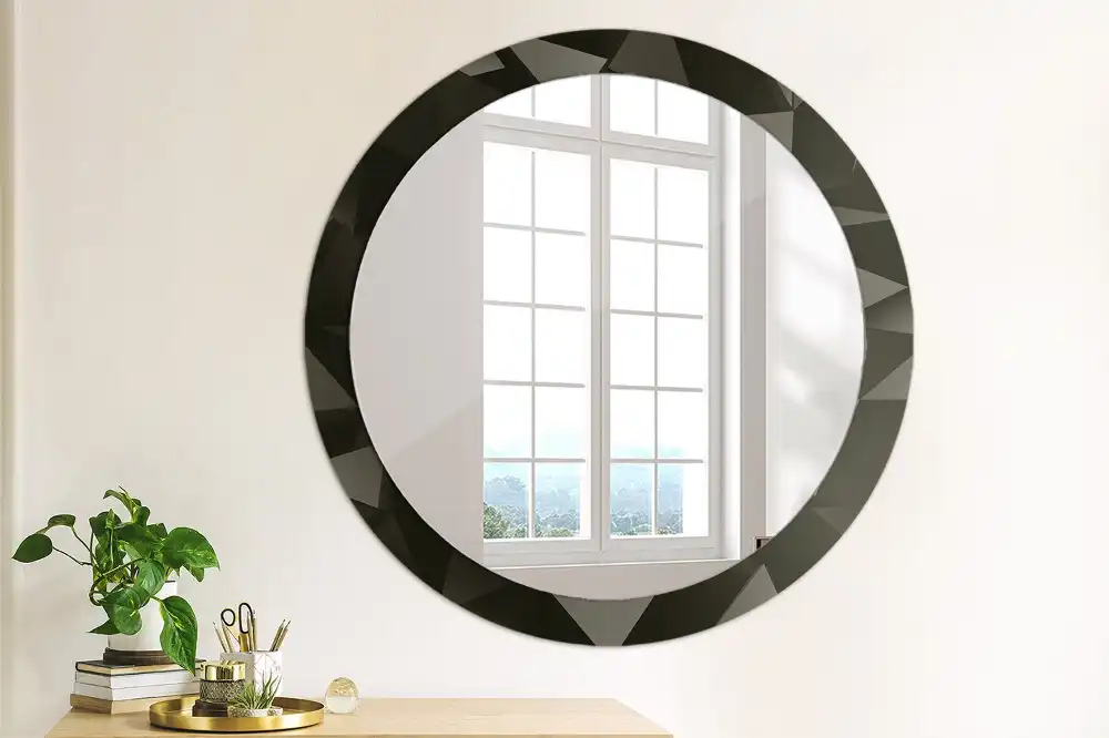Oglindă decorativă rotundă cu ramă neagră model abstract