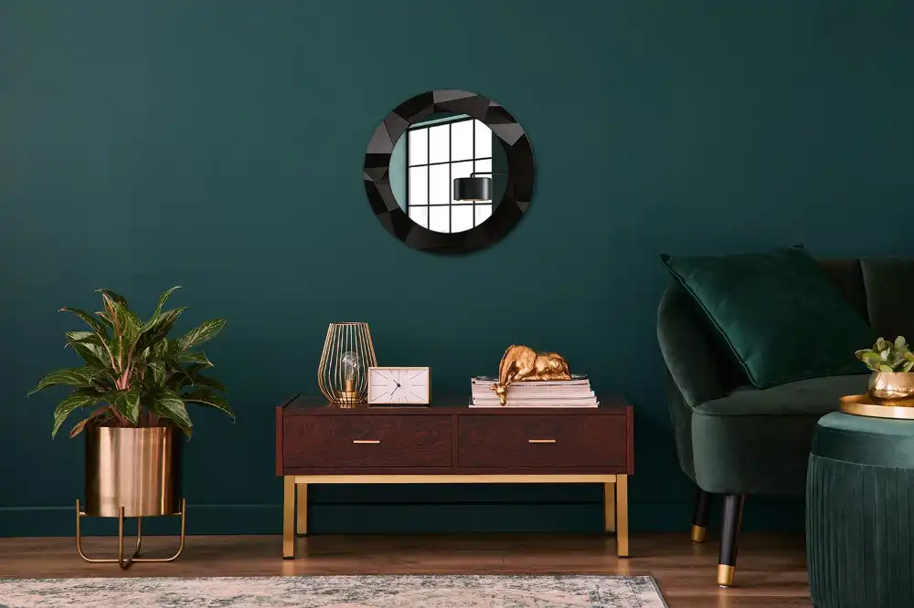 Oglindă decorativă rotundă cu ramă neagră model abstract