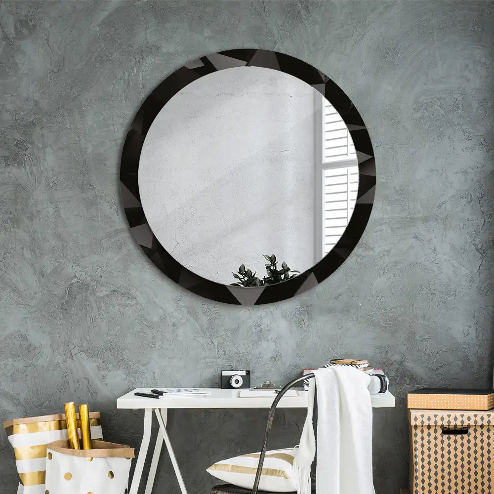 Oglindă decorativă rotundă cu ramă neagră model abstract