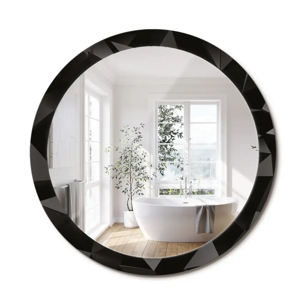 Oglindă decorativă rotundă cu ramă neagră model abstract