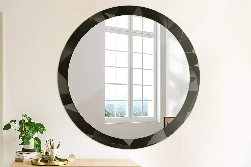 Oglindă decorativă rotundă cu ramă neagră model abstract
