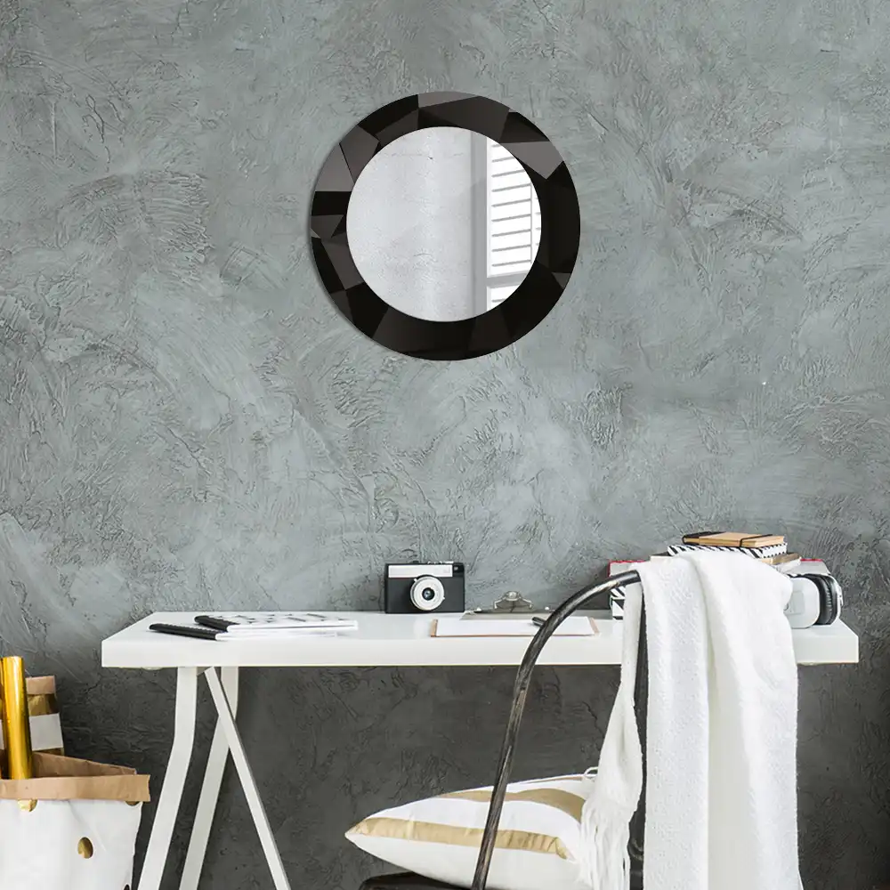 Oglindă decorativă rotundă cu ramă neagră model abstract