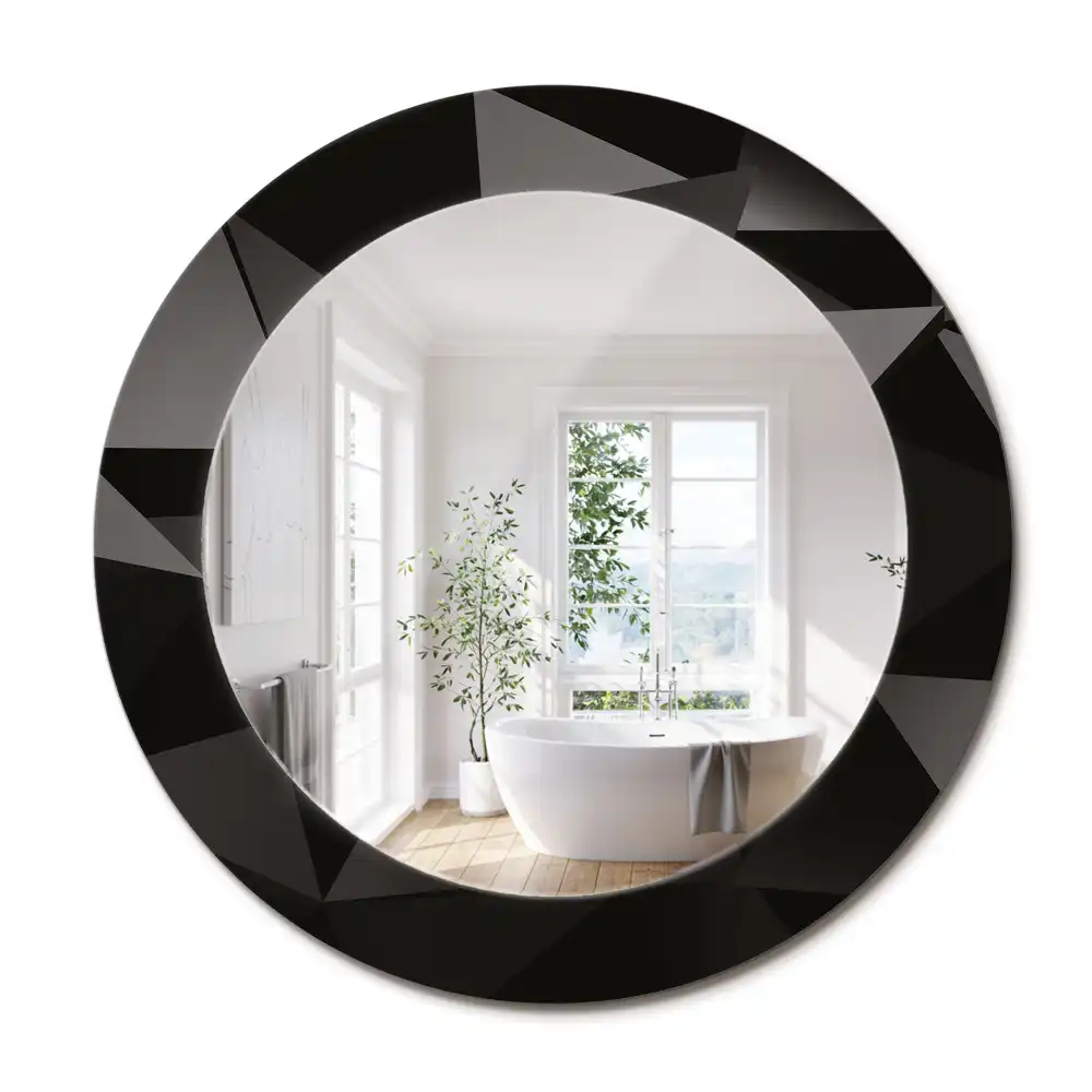 Oglindă decorativă rotundă cu ramă neagră model abstract