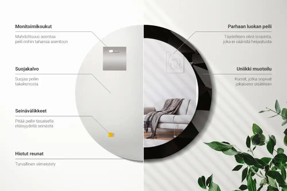 Oglindă decorativă rotundă cu ramă neagră model abstract
